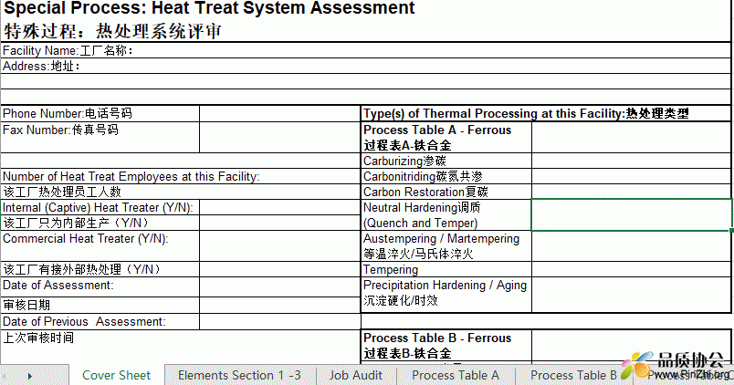 CQI-9 热处理系统评估审核全套表格（中英文）