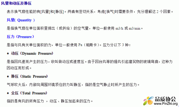 风量和动压、静压等名词解释
