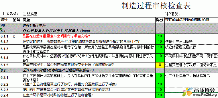 制造过程审核报告-VDA6.3 P6