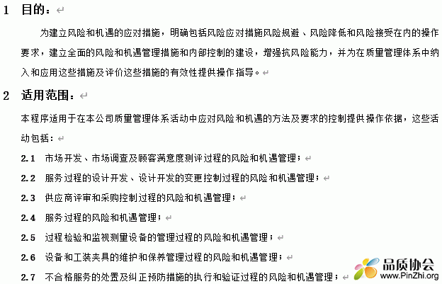 风险和机遇控制程序