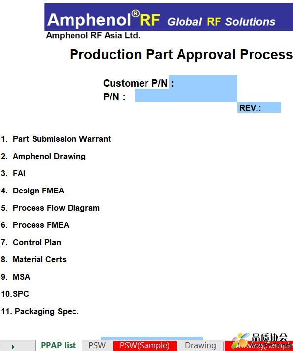 PPAP表格及PPAP培训资料
