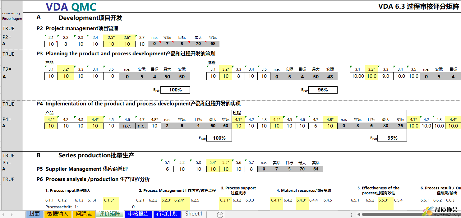 VDA 6.3 过程审核评分矩阵