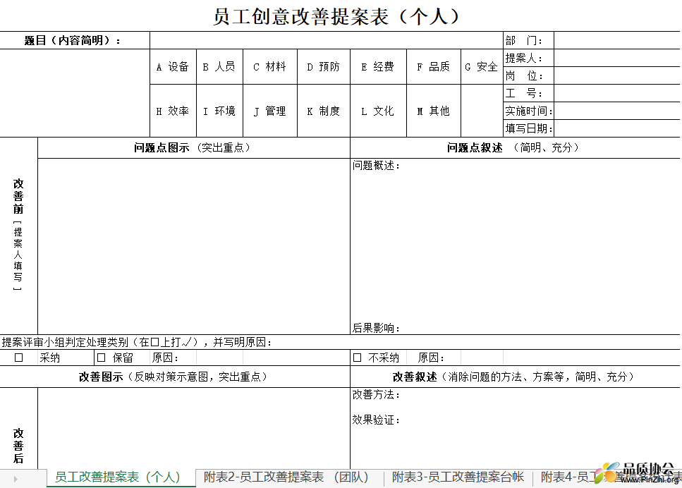 员工创意改善提案表