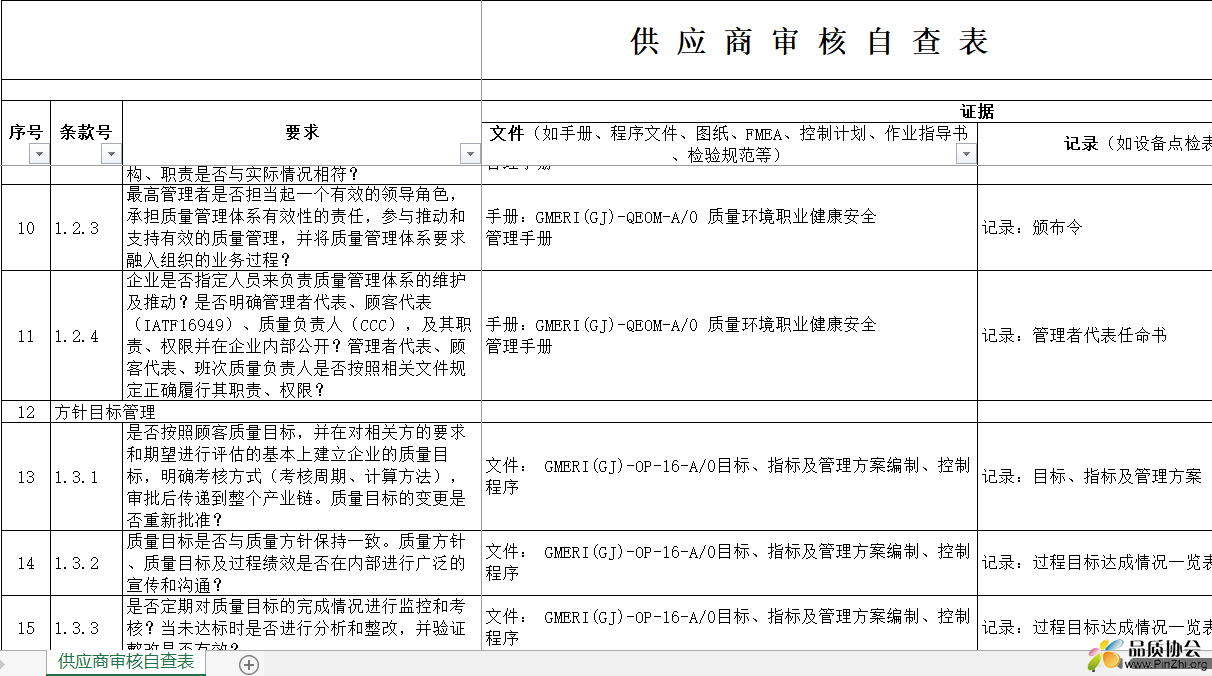 供应商审核自查表