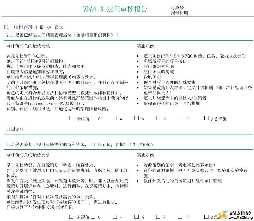 VDA6.3过程审核报告