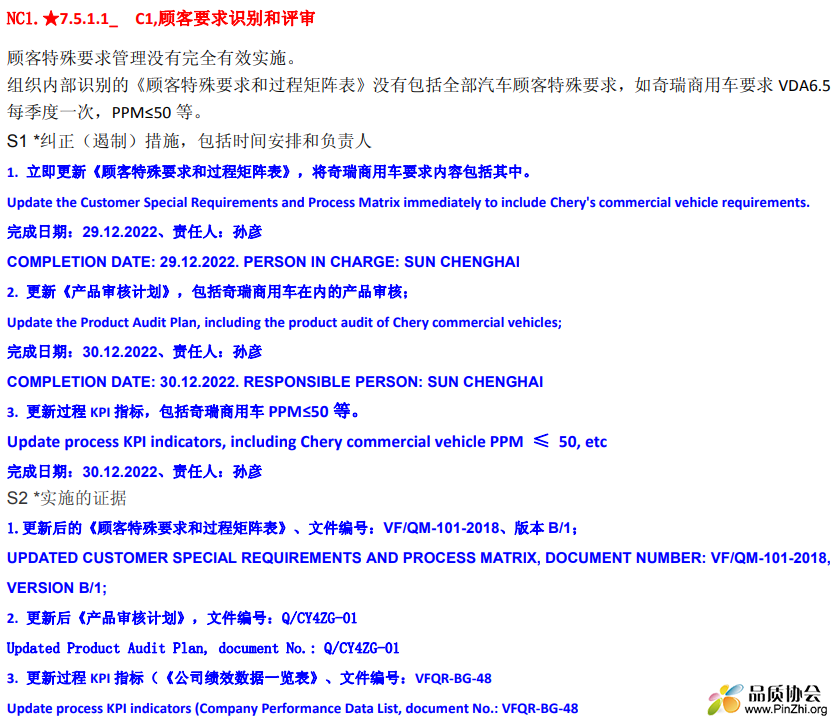 IATF16949第三方审核不符合项纠正计划