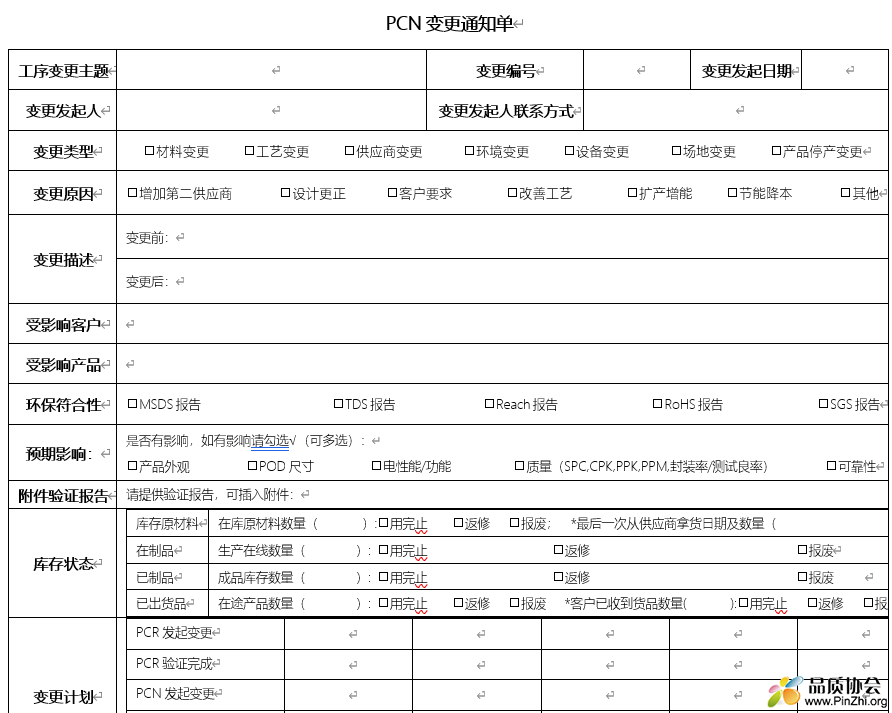 PCN变更通知单