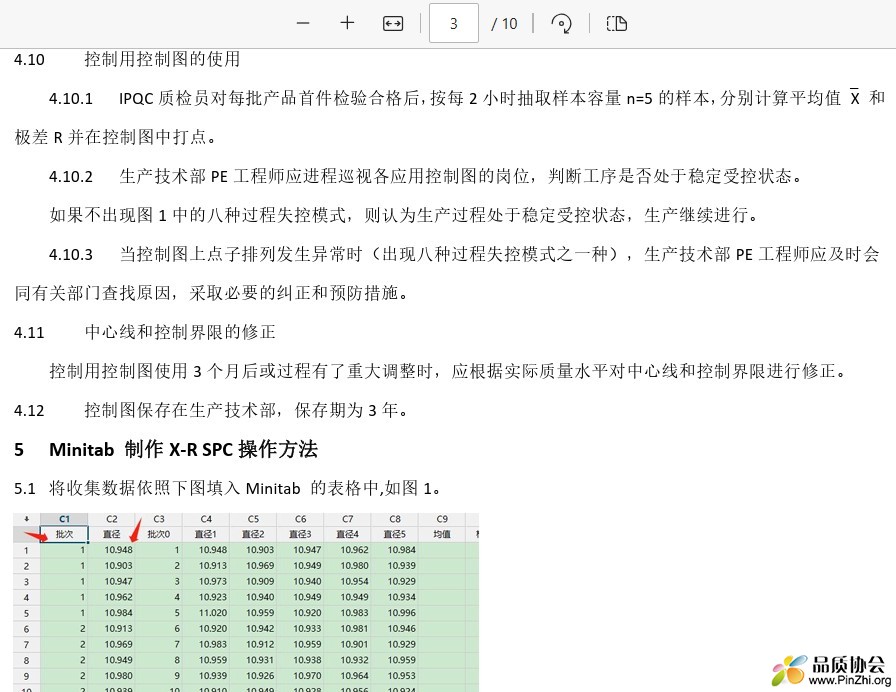 X-R控制图作业程序