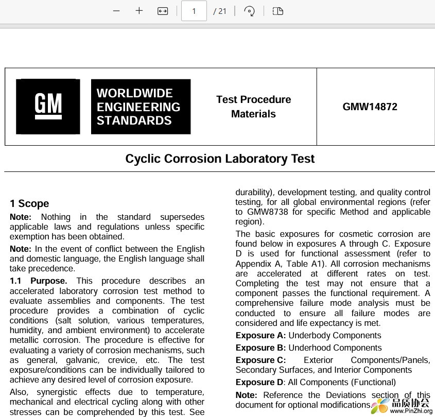 Cyclic Corrosion Laboratory Test