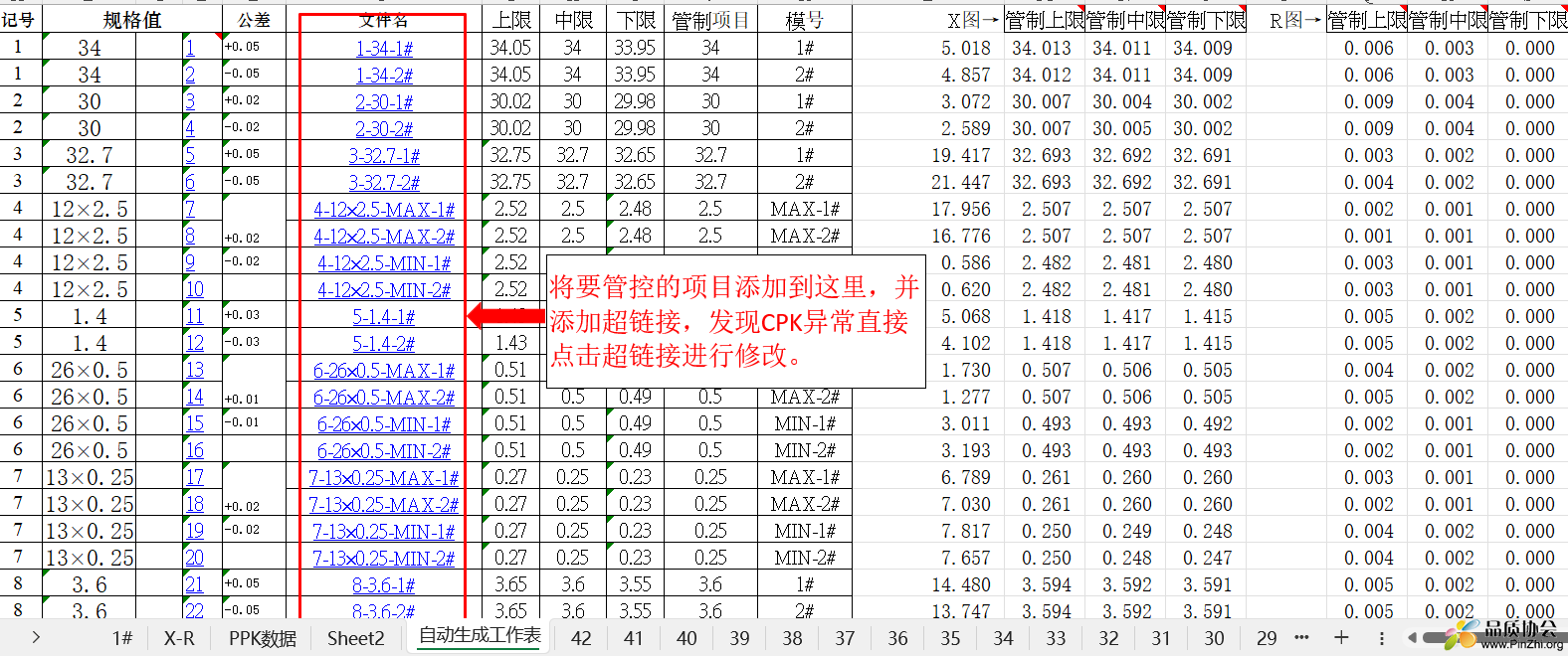 SPC自动生成工作表