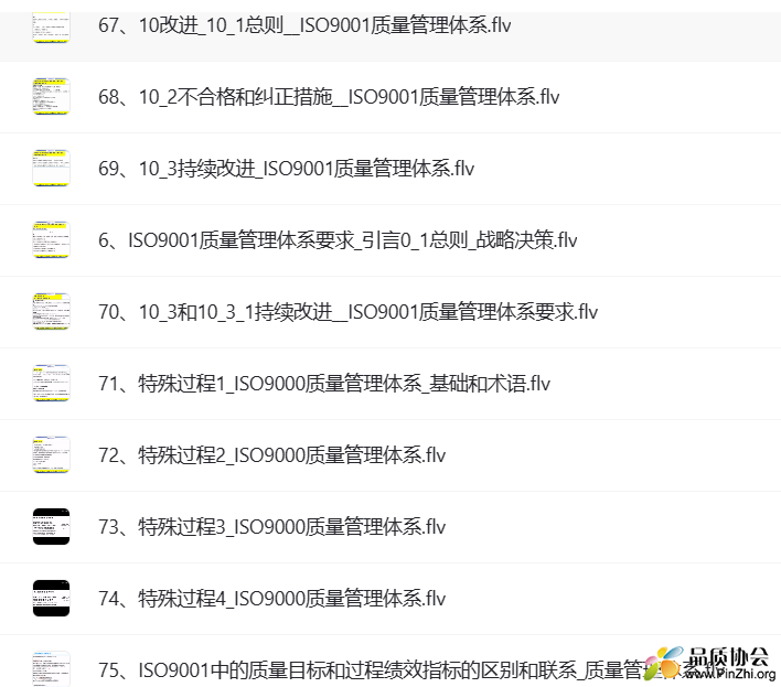 ISO9001在线培训视频，75个视频