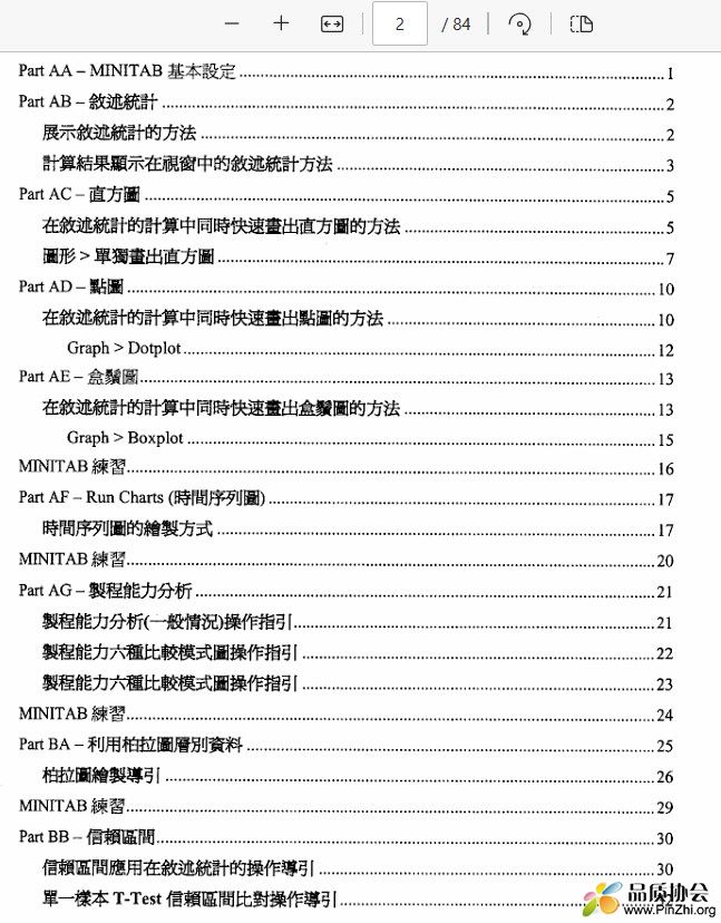 六西格玛绿带黑心技术课程 - Minitab操作手册